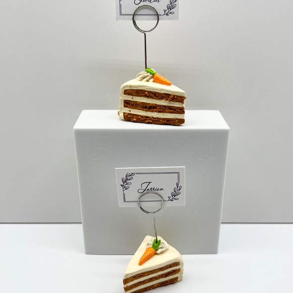 Carrot Cake Slice Place Card Holders –Set of 2 Handmade Clay Dessert Table Décor - Picture 5 of 10